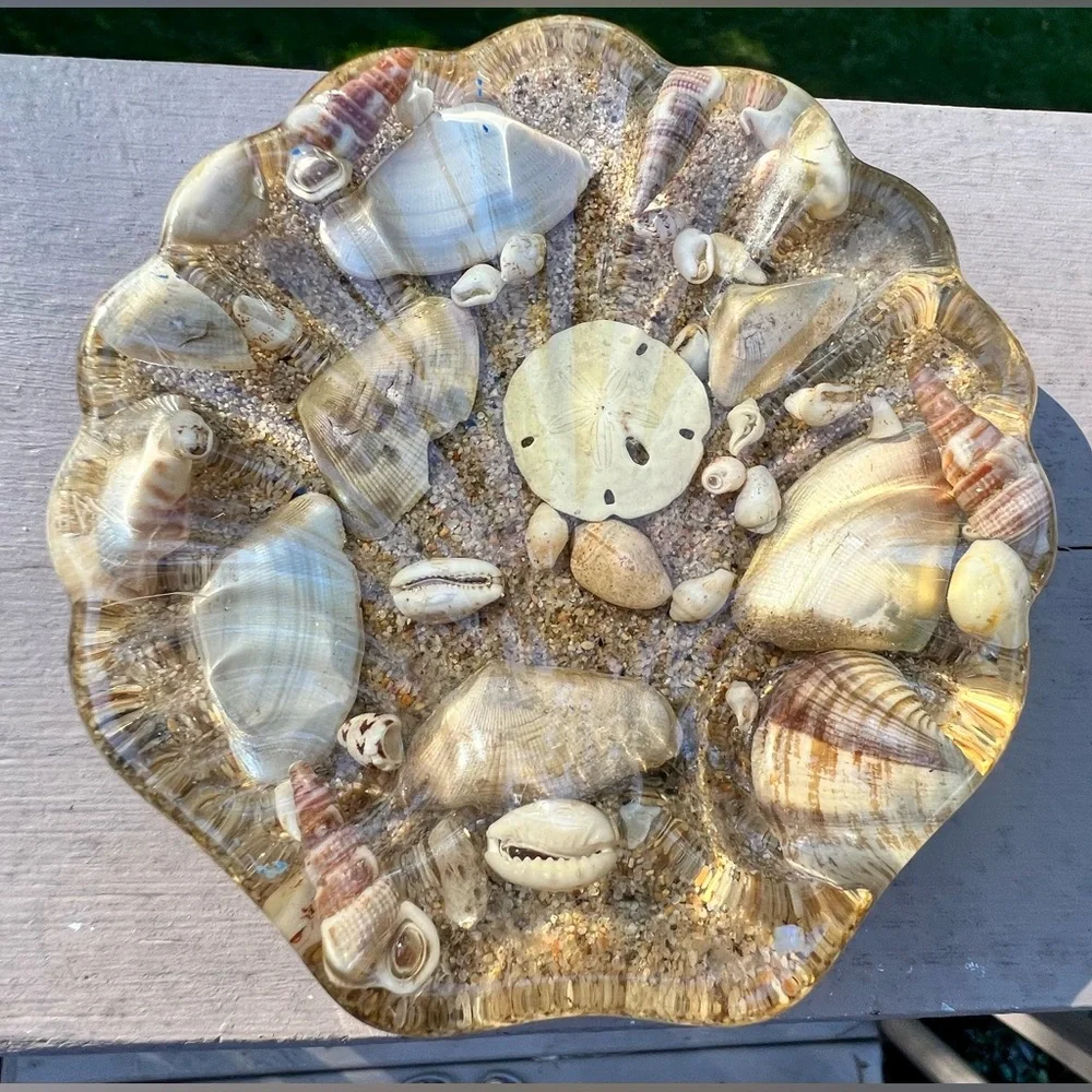 set of 2 Vintage Sea Shell Lucite Soap Dish and trinket box